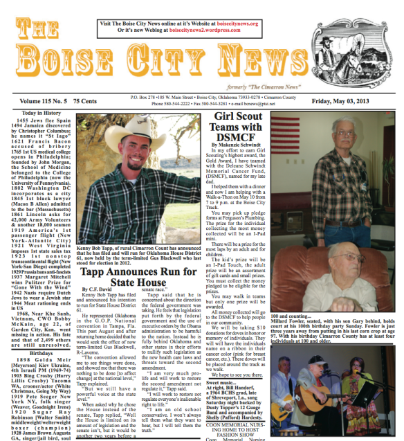 KBT in The Boise City News May 3 2013